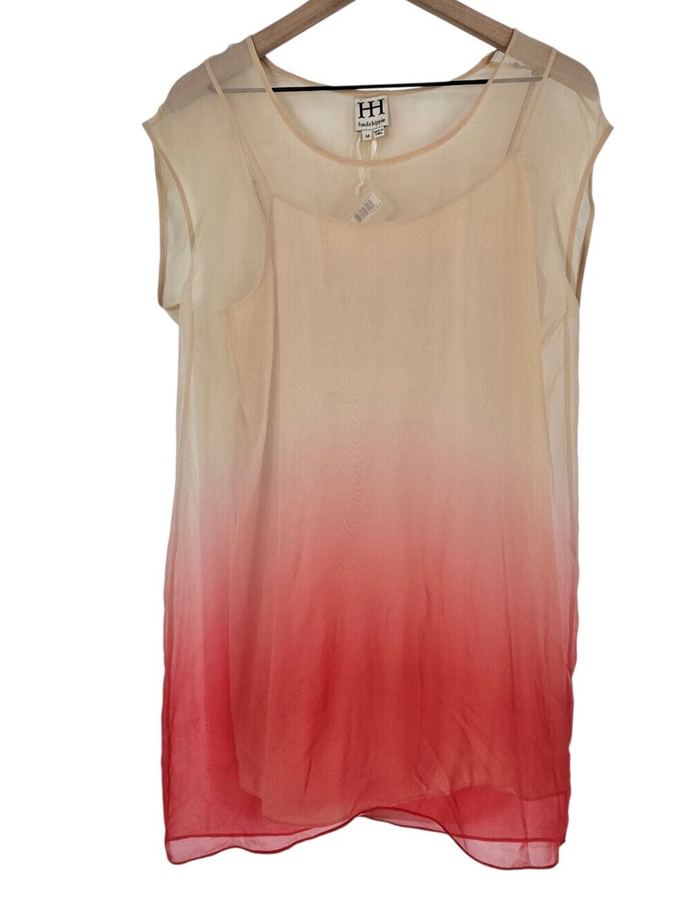 Haute Hippie Cream Red Ombre 100% Silk Tunic Mini Dress NWT
